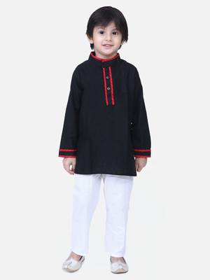 Black  Full Sleeve Stand Collar Kurta Pajama 1