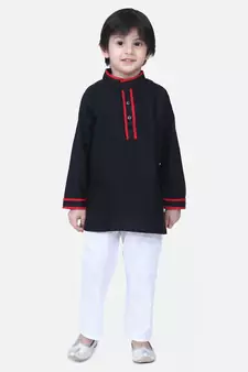 Black  Full Sleeve Stand Collar Kurta Pajama