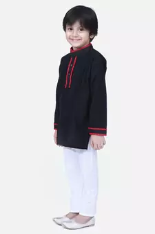 Black  Full Sleeve Stand Collar Kurta Pajama