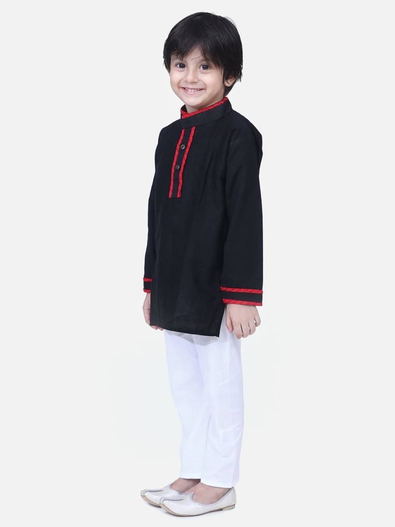 Black  Full Sleeve Stand Collar Kurta Pajama