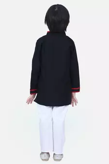 Black  Full Sleeve Stand Collar Kurta Pajama
