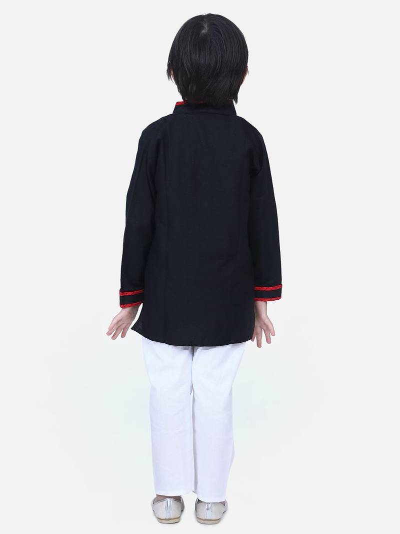 Black  Full Sleeve Stand Collar Kurta Pajama