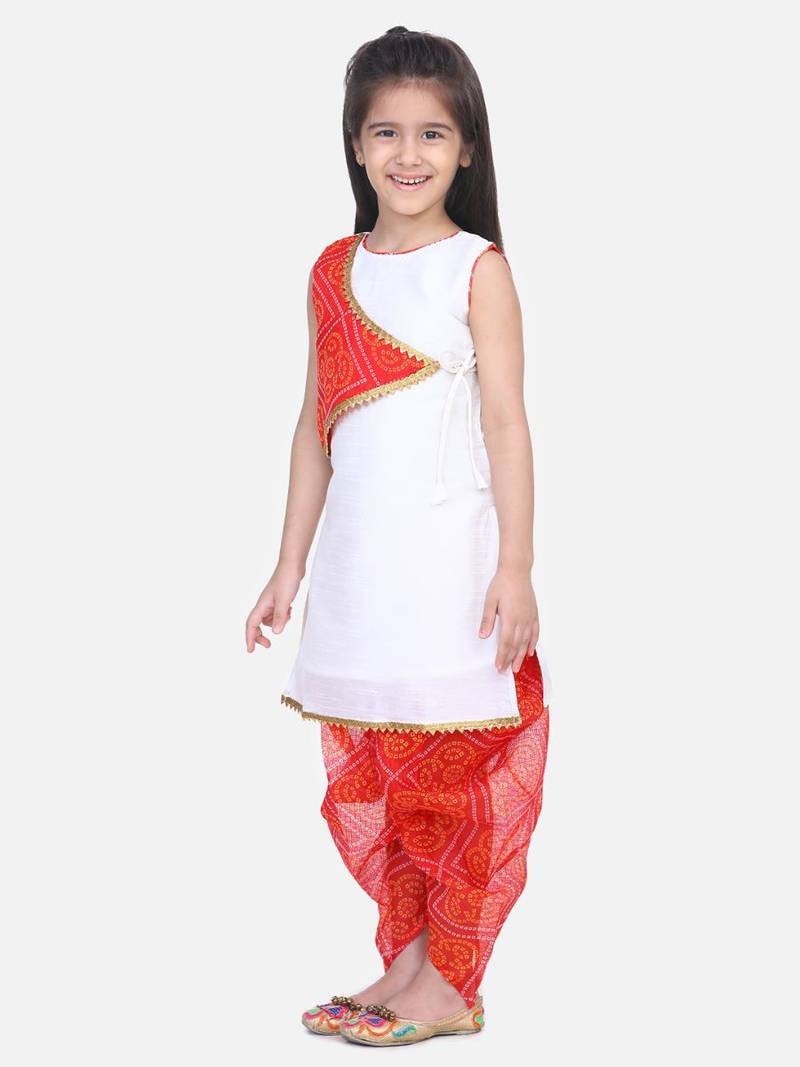 White Panel Kurti Dhoti For Baby Girls
