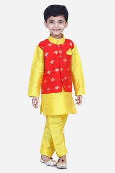 Yellow Attached Chiffon Jacket Full Sleeve Kurta Pajama
