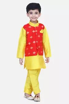 Yellow Attached Chiffon Jacket Full Sleeve Kurta Pajama