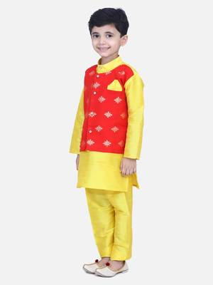 Yellow Attached Chiffon Jacket Full Sleeve Kurta Pajama 2