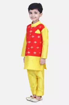 Yellow Attached Chiffon Jacket Full Sleeve Kurta Pajama