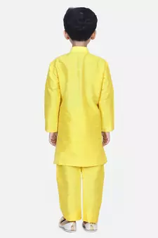 Yellow Attached Chiffon Jacket Full Sleeve Kurta Pajama