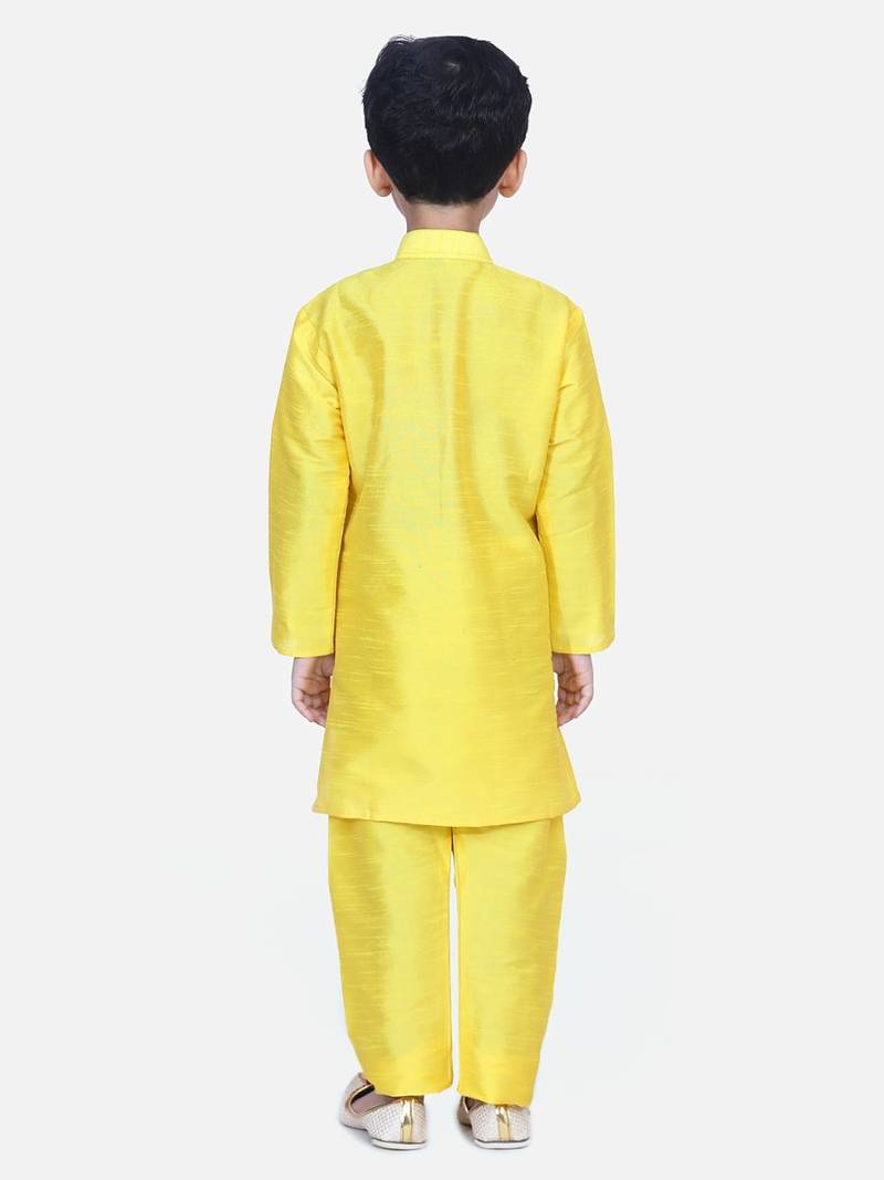 Yellow Attached Chiffon Jacket Full Sleeve Kurta Pajama