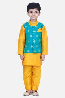Orange Attached Chiffon Jacket Full Sleeve Kurta Pajama