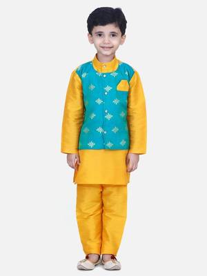 Orange Attached Chiffon Jacket Full Sleeve Kurta Pajama 1