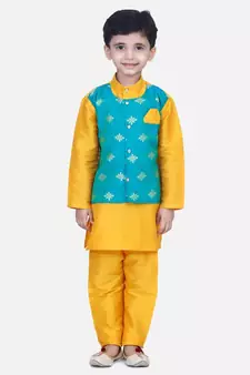 Orange Attached Chiffon Jacket Full Sleeve Kurta Pajama