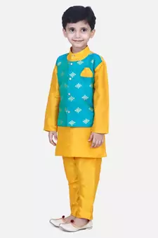 Orange Attached Chiffon Jacket Full Sleeve Kurta Pajama