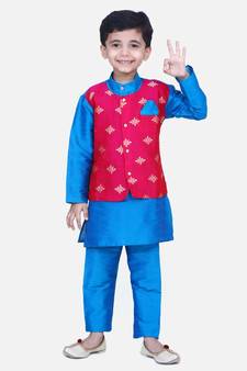 Blue Attached Chiffon Jacket Full Sleeve Kurta Pajama