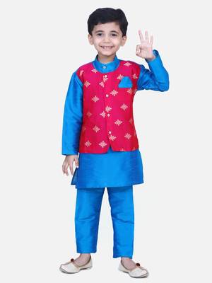 Blue Attached Chiffon Jacket Full Sleeve Kurta Pajama 1