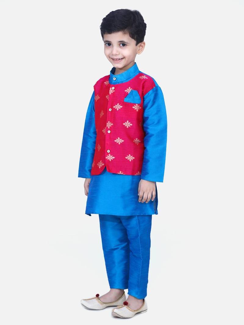 Blue Attached Chiffon Jacket Full Sleeve Kurta Pajama