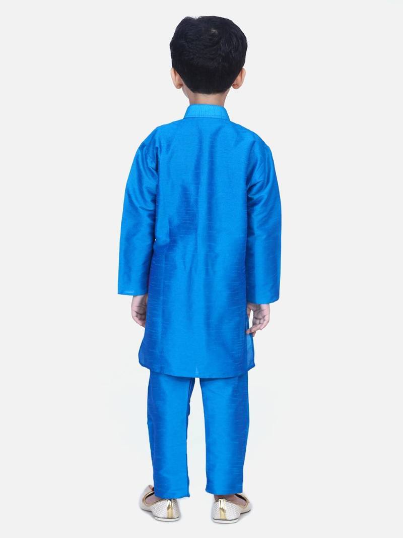 Blue Attached Chiffon Jacket Full Sleeve Kurta Pajama