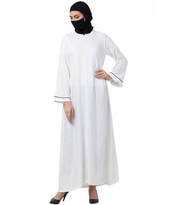 Musheco White Cotton Rayon Abaya 3