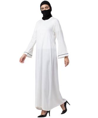 Musheco White Cotton Rayon Abaya 5