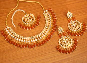 Orange crystal necklace-sets 1