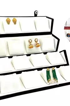 atorakushon Velvet 16 Pair Earrings Organizer Jewellery Box for Women and Girls cream