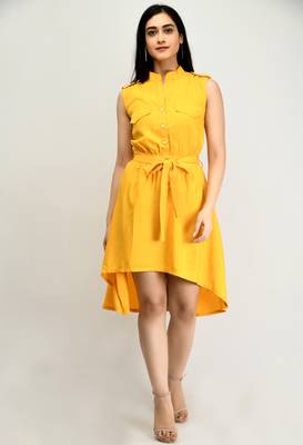 Yellow plain crepe short-dresses 1