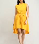 Yellow plain crepe short-dresses