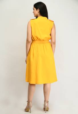 Yellow plain crepe short-dresses 2