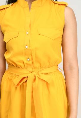 Yellow plain crepe short-dresses 4