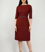 Maroon plain crepe short-dresses