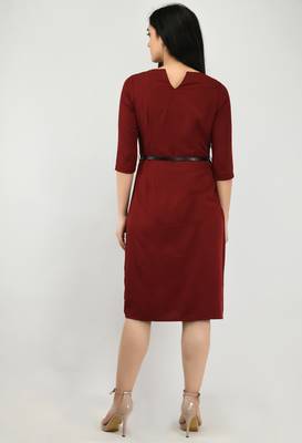 Maroon plain crepe short-dresses 2
