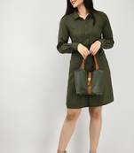 Green plain crepe short-dresses