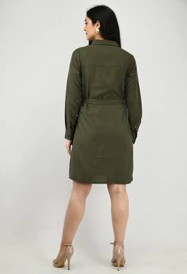 Green plain crepe short-dresses 2