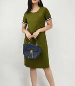 Green plain crepe short-dresses