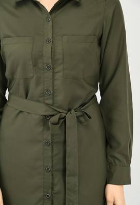 Green plain crepe short-dresses 4