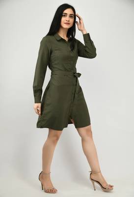 Green plain crepe short-dresses 5