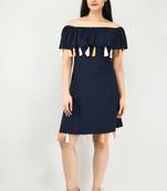 Navy-blue plain crepe short-dresses