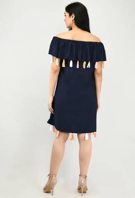 Navy-blue plain crepe short-dresses 2