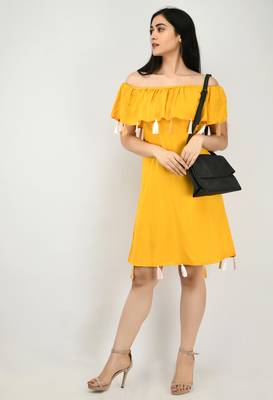 Yellow plain crepe short-dresses 1
