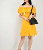Yellow plain crepe short-dresses
