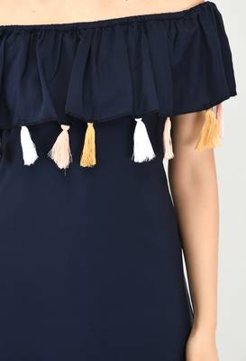 Navy-blue plain crepe short-dresses 4