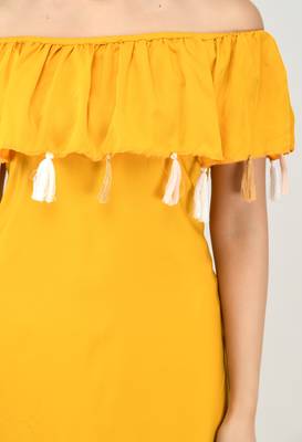 Yellow plain crepe short-dresses 4