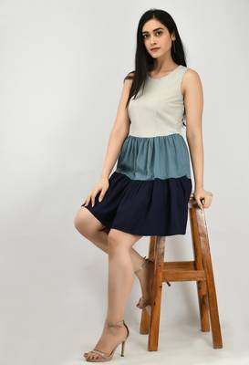 Multicolor plain crepe short-dresses 1