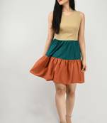 Multicolor plain crepe short-dresses