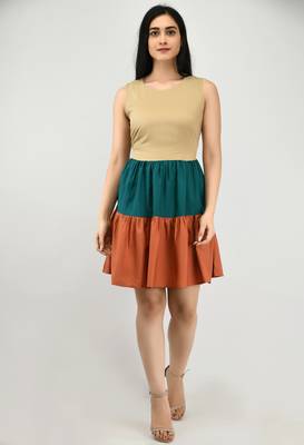 Multicolor plain crepe short-dresses 5