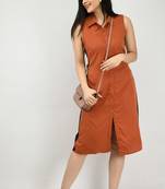 Brown plain crepe short-dresses