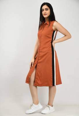 Brown plain crepe short-dresses 3