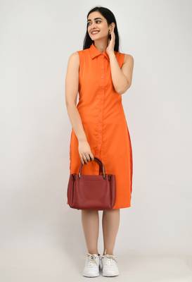 Orange plain crepe short-dresses 1