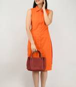 Orange plain crepe short-dresses