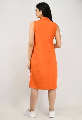 Orange plain crepe short-dresses 2